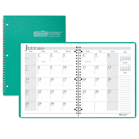 Academic Monthly Planner, 8 1/2 X 11, Bright Green, Wirebound