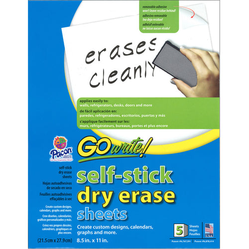 Dry Erase Sheets, Self-Adhesive, White, 8-1/2 X 11, 5 Sheets