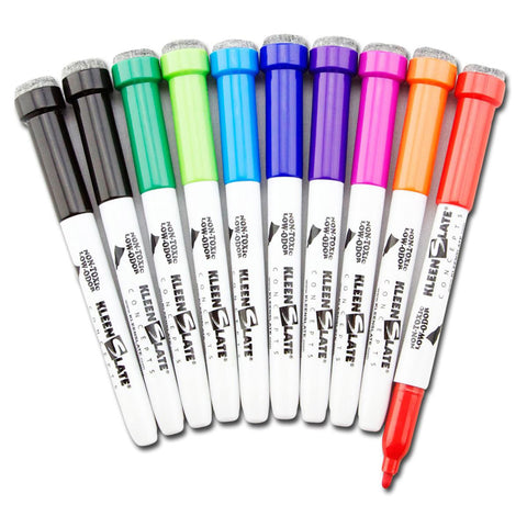 Dry Erase Student Markers W/ Erasers, Fine Point, Assorted Colors, 10 Pack