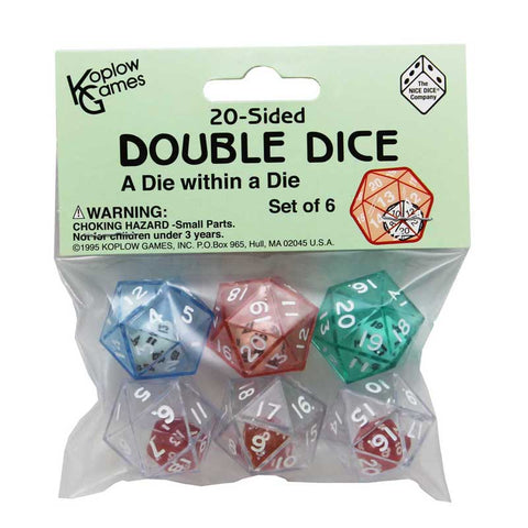 20-Sided Double Dice Set, 6 Dice