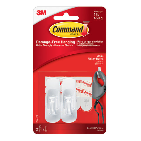 Command Adhesive Reusable Hooks, Small, Pack Of 2