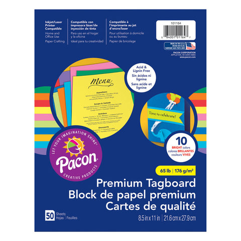 Premium Tagboard, 10 Assorted Bright Colors, 8-1/2 X 11, 50 Sheets