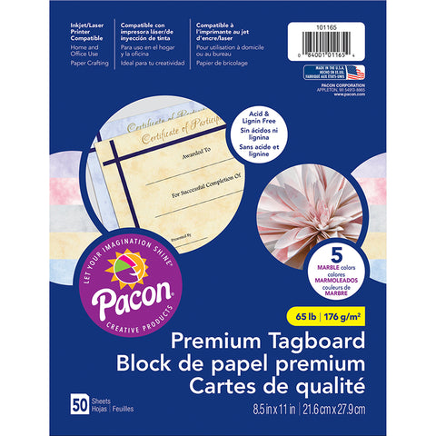 Premium Tagboard, 5 Assorted Marble Colors, 8-1/2 X 11, 50 Sheets