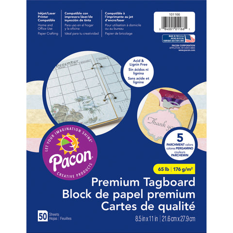 Premium Tagboard, 5 Assorted Parchment Colors, 8-1/2 X 11, 50 Sheets