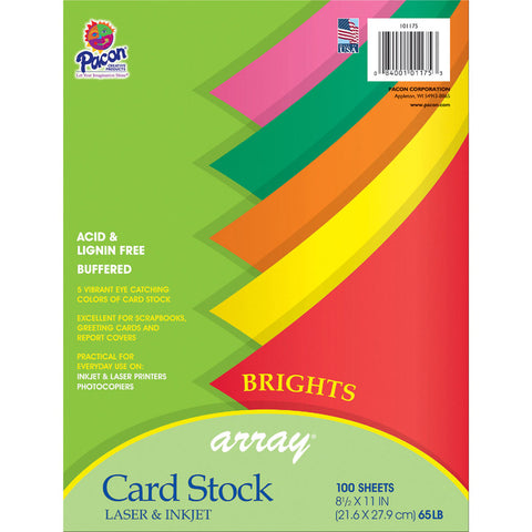 Bright Card Stock, 5 Assorted Colors, 8-1/2 X 11, 100 Sheets