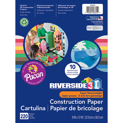 Riverside 3D„¢ Construction Paper, 10 Assorted Colors, 9 X 12, 220 Sheets