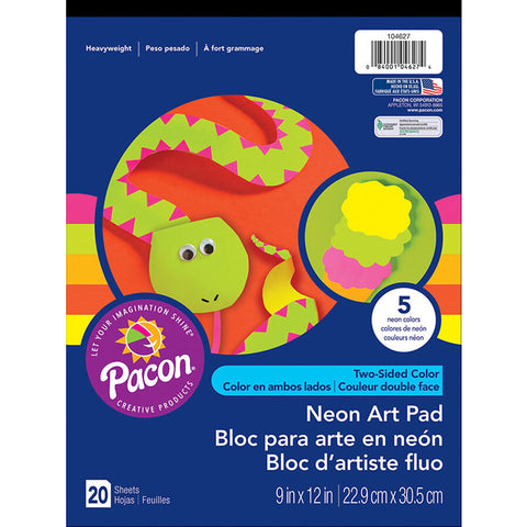 Art Street Neon Art Paper Pad, 5 Assorted Colors, 9 X 12, 20 Sheets
