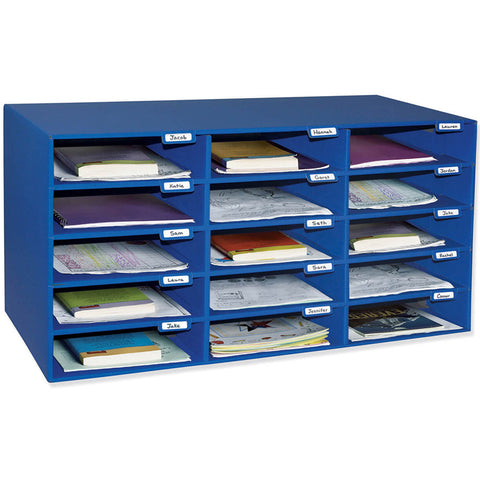 Classroom Keepers Mailbox, 15-Slot, Blue, 16-3/8H X 31-1/2W X 12-7/8D
