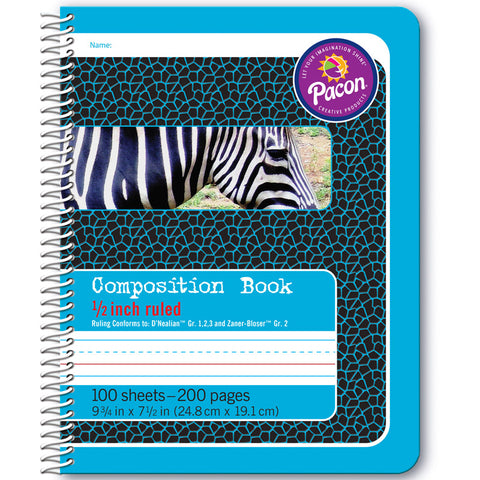 Primary Composition Book, Spiral Bound, D'Nealian/Zaner-Bloser, 1/2 X 1/4 X 1/4 Ruled, 9-3/4 X 7-1/2, 100 Sheets