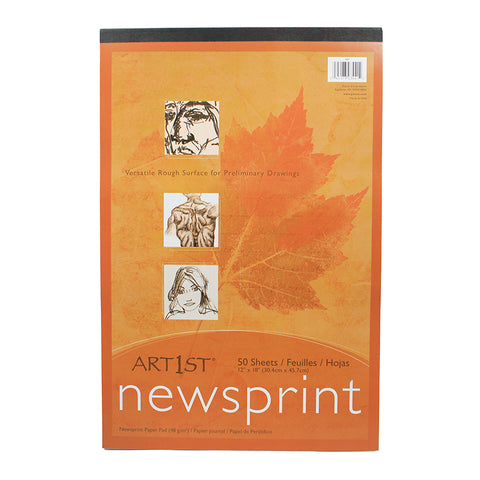 Art1St Newsprint Pad, White, 12 X 18, 50 Sheets