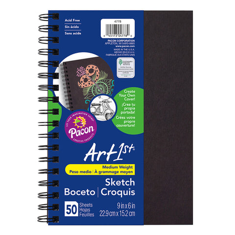 Art1St Create Your Own Cover Sketch Diary, Black Chip Cover, 9 X 6, 50 Sheets