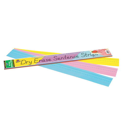 Dry Erase Sentence Strips, 3 Assorted Colors, 1-1/2 X 3/4 Ruled, 3 X 24, 30 Strips