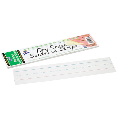 Dry Erase Sentence Strips, White, 1-1/2 X 3/4 Ruled, 3 X 12, 30 Strips