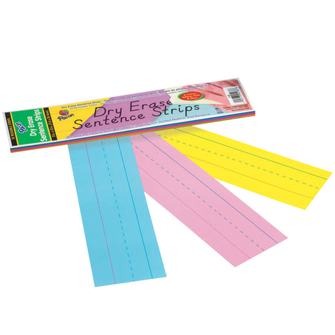 Dry Erase Sentence Strips, 3 Assorted Colors, 1-1/2 X 3/4 Ruled, 3 X 12, 30 Strips