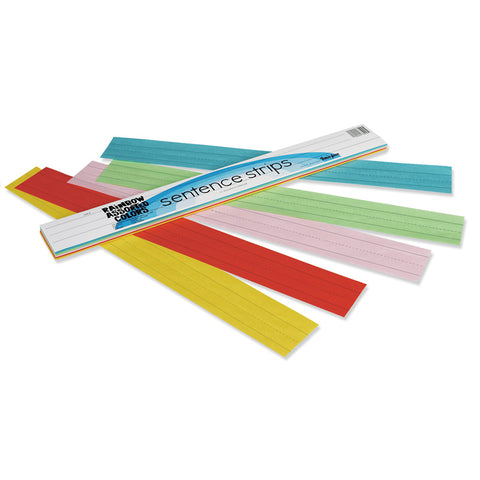 Rainbow Kraft Sentence Strips, 5 Assorted Colors, 1-1/2 X 3/4 Ruled, 3 X 24, 100 Strips