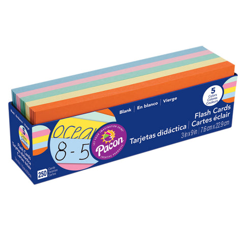 Blank Flash Card Dispenser Box, 5 Assorted Colors, Unruled 3 X 9, 250 Cards