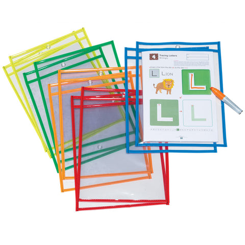 Dry Erase Pockets, 5 Assorted Bright Colors, 10 X 13-1/2, 10 Pockets