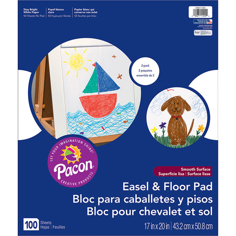 Easel & Floor Pads, White, Unruled 17 X 20, 50 Sheets, Pack Of 2