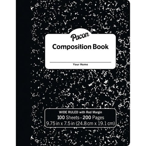 Composition Book, Black Marble, 3/8 Ruled W/Margin, 9-3/4 X 7-1/2, 100 Sheets