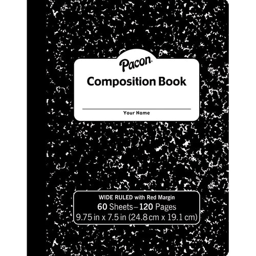 Composition Book, Black Marble, 3/8 Ruled W/Margin, 9-3/4 X 7-1/2, 60 Sheets