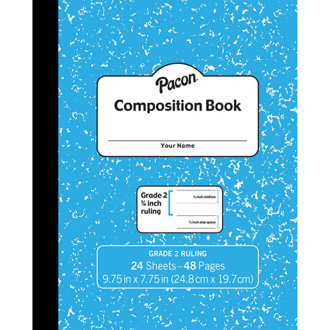 Composition Book, Grade 2, Blue Marble, 3/4 X 3/8 X 3/8 Ruled, 9-3/4 X 7-3/4, 24 Sheets