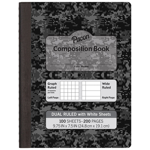Dual Ruled Composition Book, Dark Gray, 1/4 Grid & 3/8 Wide Ruled, 9-3/4 X 7-1/2, 100 Sheets