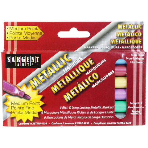 Sargent Art Liquid Metals Metallic Marker Pack, Med Tip, 6 Colors