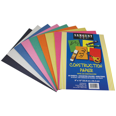 50Sht 9 X 12 Construction Paper Assorted Color Pack; 75Gsm
