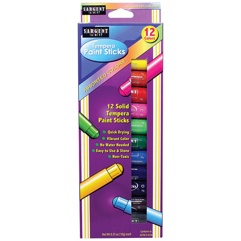 Sargent Art Tempera Paint Stick, Assorted Colors, Pack Of 12