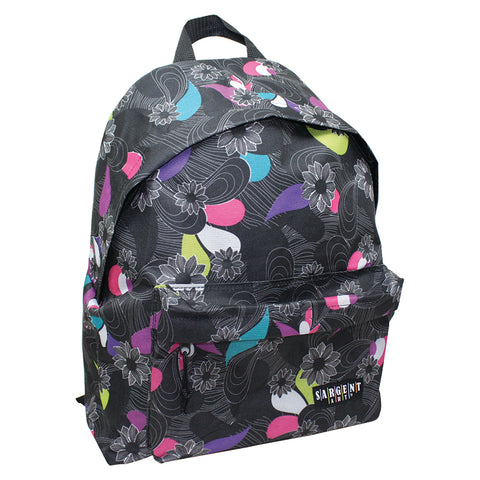 Economy Backpack, Pink/Gray/Black Heart Pattern, Front Zipper Pocket