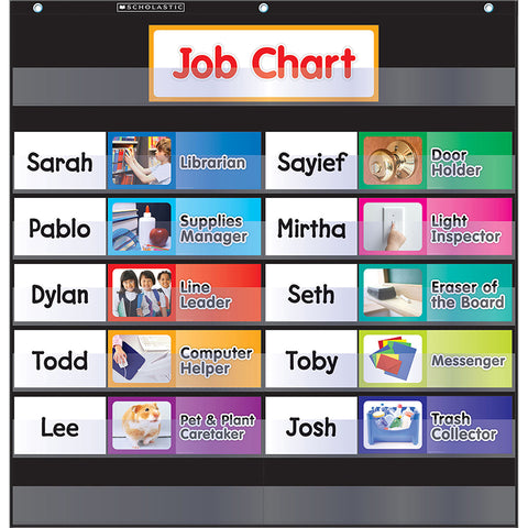 Scholastic Class Job Pocket Chart With Cards, Black
