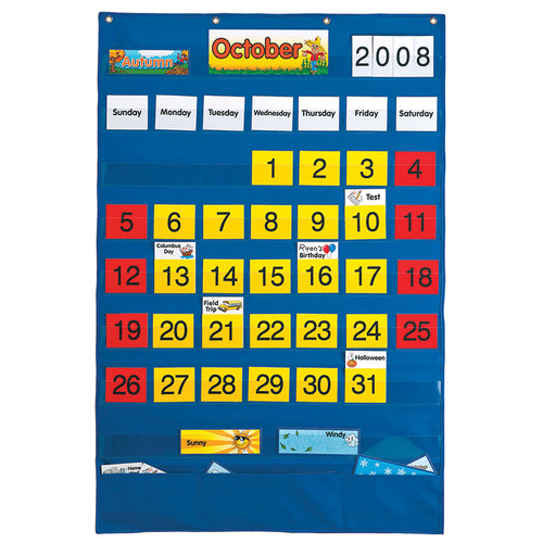 Calendar Pocket Chart (English/Spanish), 25-1/2 X 38-1/4