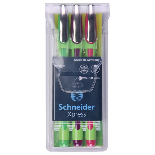 Schneider Xpress Fineliner Pens, 8Mm, 3-Color Assortment (Light Green, Violet, Pink)