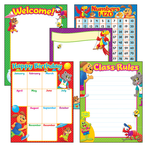 Classroom Basics Playtime Pals&bdquo;&cent; Learning Charts Combo Pack, Set Of 5