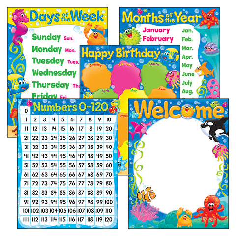 Classroom Basics Sea Buddies&bdquo;&cent; Learning Charts Combo Pack, Set Of 5