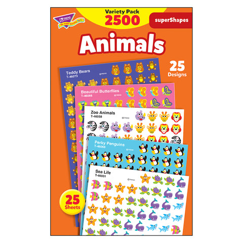 Animals Supershapes Stickers Variety Pack, 2500 Ct