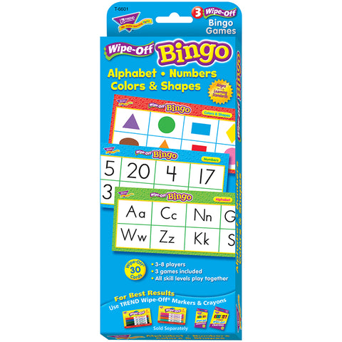 Alphabet, Numbers, Colors &amp; Shapes Wipe-Off Bingo