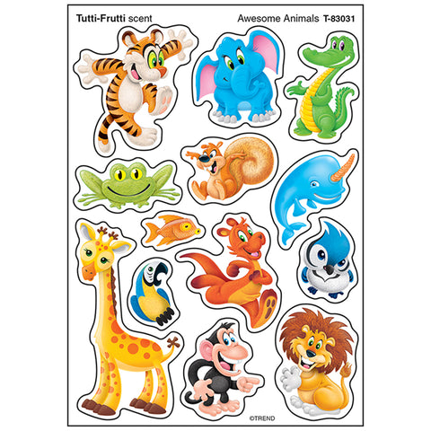 Awesome Animals Stinky Stickers, Mixed Shapes, 52 Ct