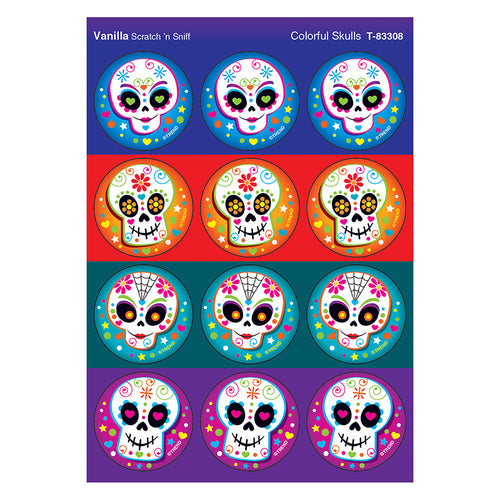 Colorful Skulls/Vanilla Stinky Stickers, 48 Count