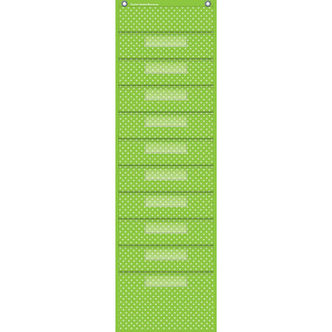 Lime Polka Dots 10 Pocket File Storage Pocket Chart (14 X 46.5)
