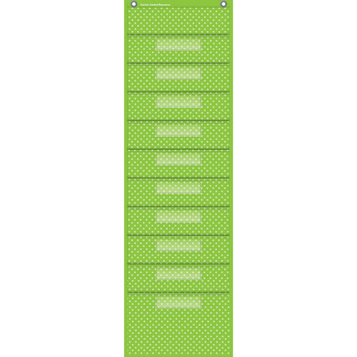 Lime Polka Dots 10 Pocket File Storage Pocket Chart (14 X 46.5)