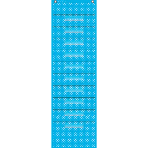 Aqua Polka Dots 10 Pocket File Storage Pocket Chart (14 X 46.5)