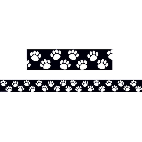 Black With White Paw Prints Border Trim