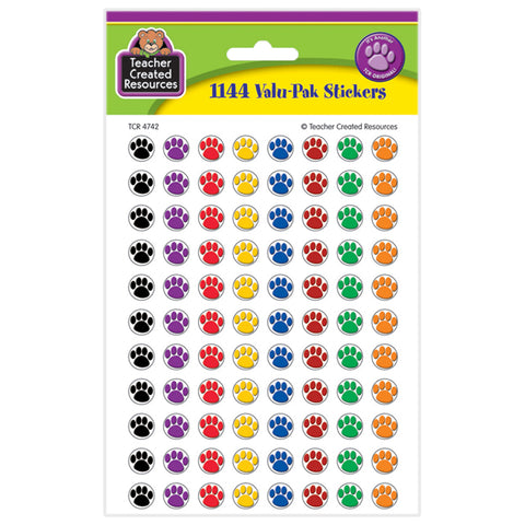 Colorful Paw Prints Mini Stickers Valu-Pak, 144 Stickers