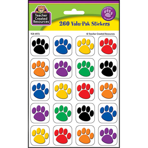 Colorful Paw Print Stickers Valu-Pak (260 Pieces)