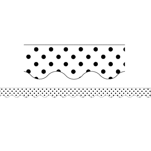 Black Polka Dots On White Scalloped Border Trim