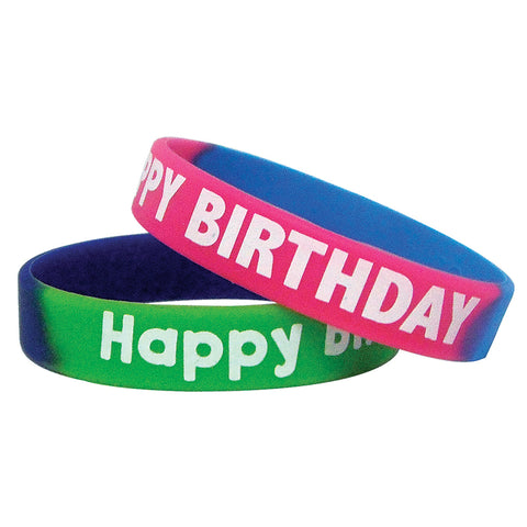 Fancy Happy Birthday Two-Toned Wristband Pack, 10/Pkg