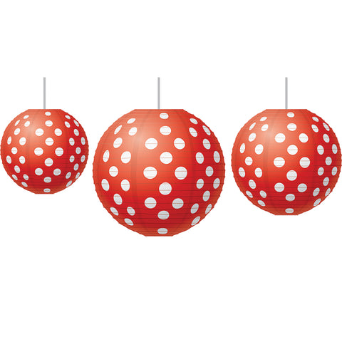 Red Polka Dots Paper Lanterns, Pack Of 3