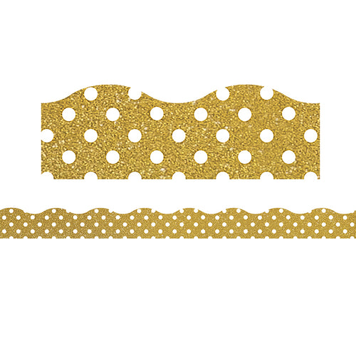 Clingy Thingies Border, Gold Shimmer With White Polka Dots