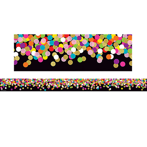 Colorful Confetti On Black Straight Border Trim